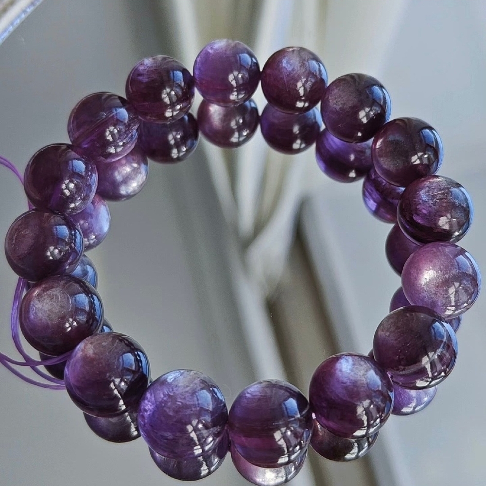 Rare 16mm Natural purple lepidolite Purple Mica  bracelet Crystal Bracelet